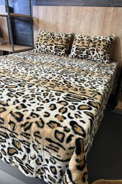 Leopar Tavşan Tüyü Çift Kişilik Yatak Örtüsü 220x240 Cm - 3