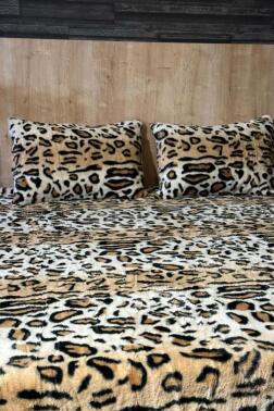 Leopar Tavşan Tüyü Çift Kişilik Yatak Örtüsü 220x240 Cm - 4
