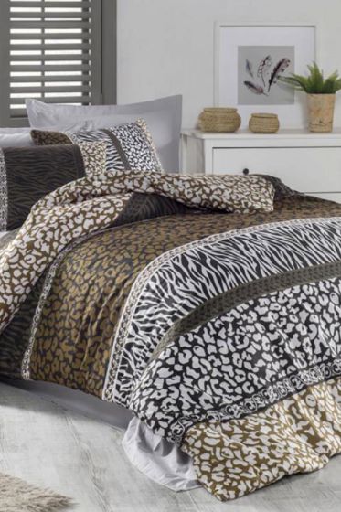 Leopard %100 Pamuk Çift Kişilik Nevresim Takımı Kahverengi - Çeyiz Diyarı