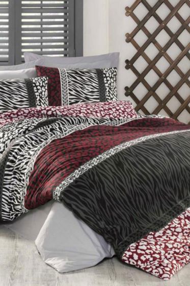 Leopard %100 Pamuk Çift Kişilik Nevresim Takımı Kırmızı - Çeyiz Diyarı