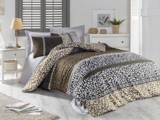 Leopard %100 Pamuk Tek Kişilik Nevresim Takımı Kahverengi - Çeyiz Diyarı
