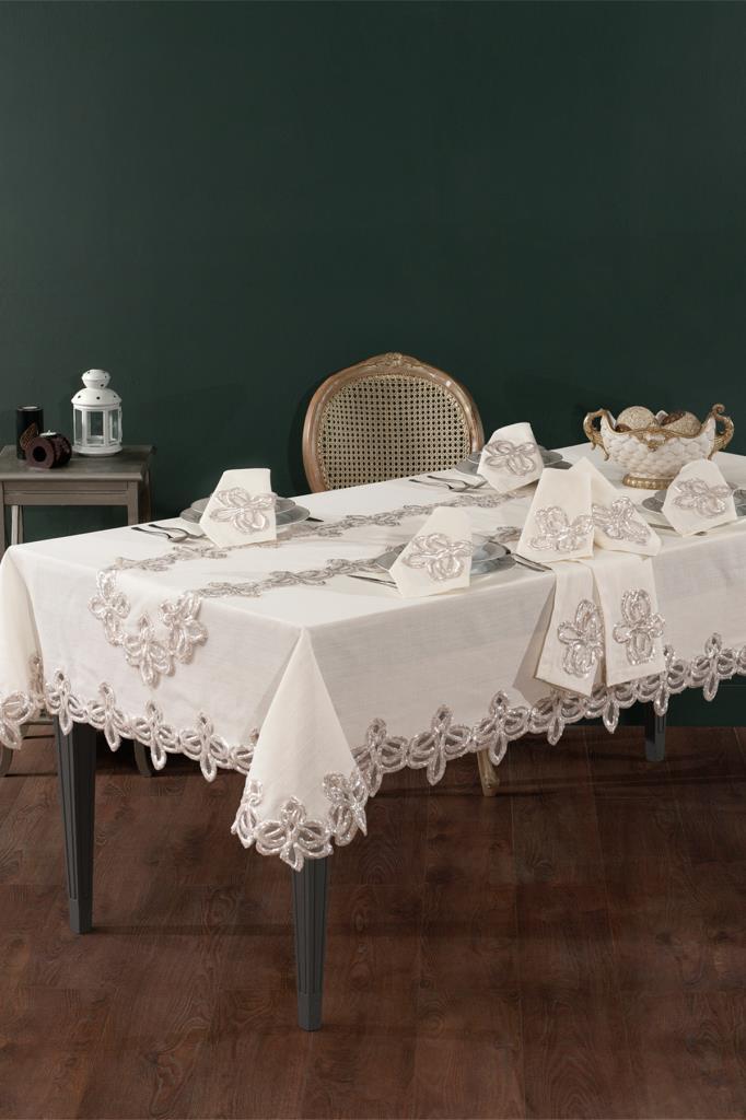 Liberty Keten A.Servisli Masa Örtüsü Takımı 14 Parça Ekru - 1