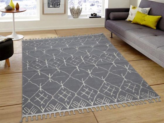 Life Beyaz Gri Dikdörtgen Halı 160x230cm - Çeyiz Diyarı