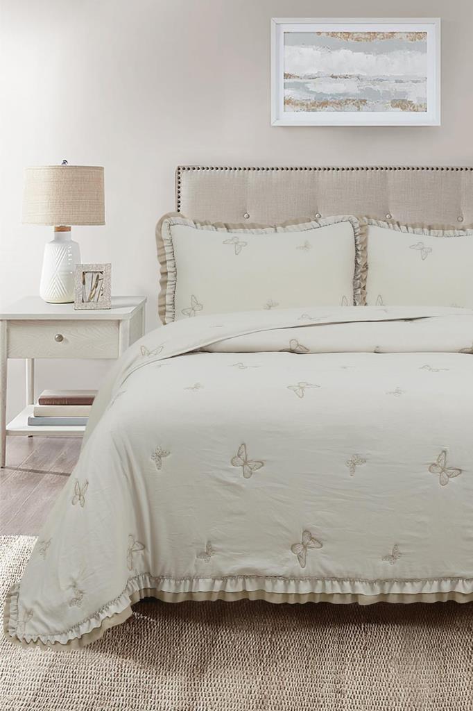 Likya Elyaf Dolgulu Çift Kişilik 240x260 Cm Yatak Örtüsü Cappucino - 1