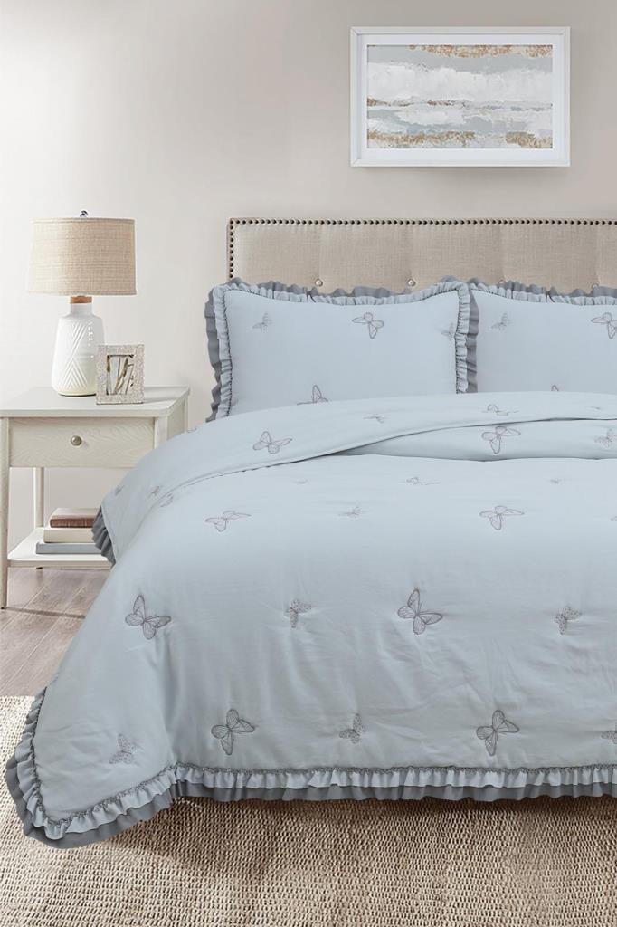 Likya Elyaf Dolgulu Çift Kişilik 240x260 Cm Yatak Örtüsü Gri - 1