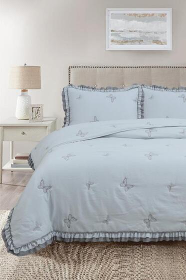 Likya Elyaf Dolgulu Çift Kişilik 240x260 Cm Yatak Örtüsü Gri - Çeyiz Diyarı