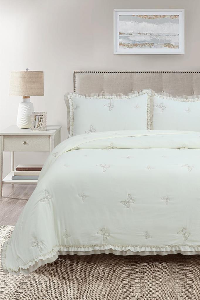 Likya Elyaf Dolgulu Çift Kişilik 240x260 Cm Yatak Örtüsü Krem - 1