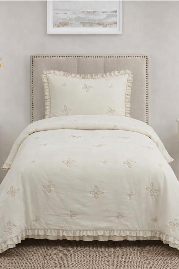 Likya Elyaf Dolgulu Tek Kişilik 180x240 Cm Yatak Örtüsü Cappucino - 1