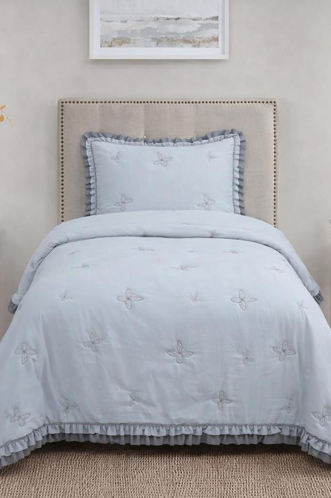 Likya Elyaf Dolgulu Tek Kişilik 180x240 Cm Yatak Örtüsü Gri - 1