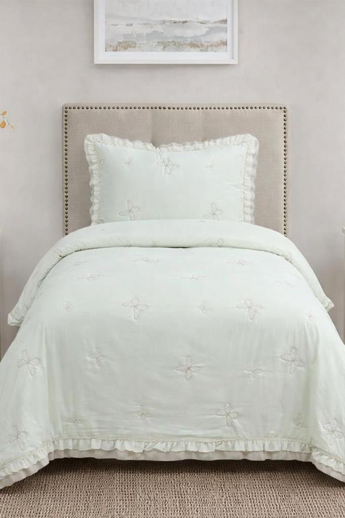 Likya Elyaf Dolgulu Tek Kişilik 180x240 Cm Yatak Örtüsü Krem - 1