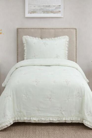 Likya Elyaf Dolgulu Tek Kişilik 180x240 Cm Yatak Örtüsü Krem - Çeyiz Diyarı