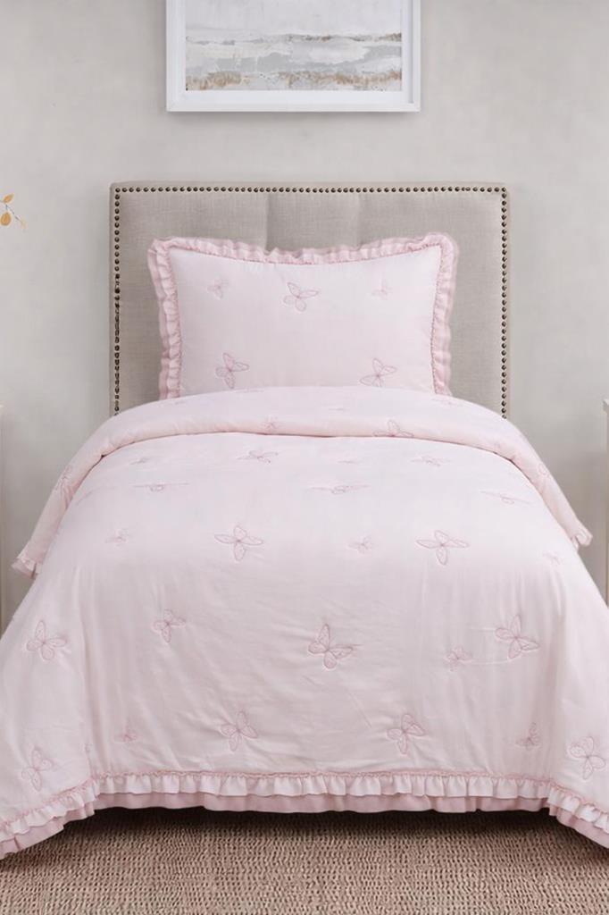 Likya Elyaf Dolgulu Tek Kişilik 180x240 Cm Yatak Örtüsü Pudra - 1