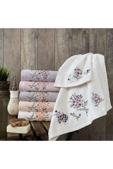 Lilis Nakışlı Çeyizlik 6lı Bambu El Yüz Havlusu 50x90 Cm - Çeyiz Diyarı