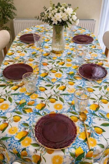 Limon Baskılı Dikdörtgen Masa Örtüsü 160x260 cm - Çeyiz Diyarı