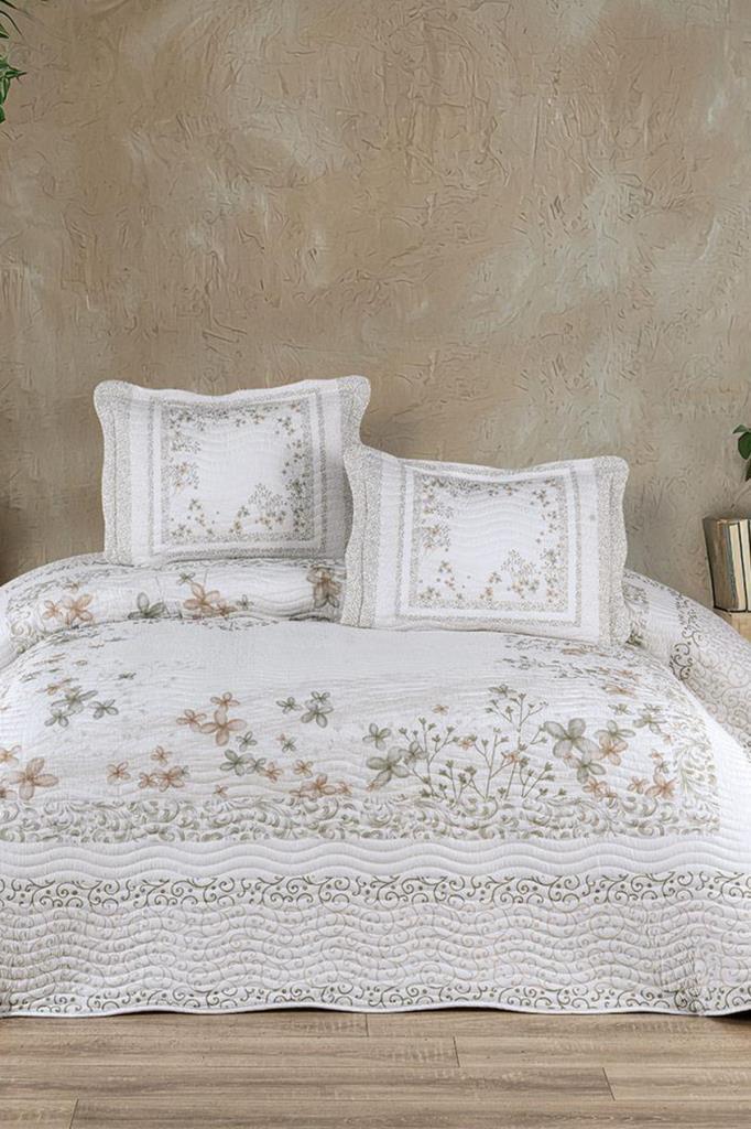 Liora Baskılı Kapitoneli Çift Kişilik Yatak Örtüsü Bej - 1