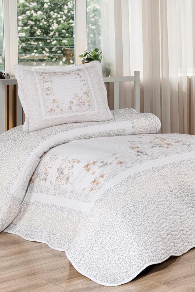 Liora Baskılı Kapitoneli Tek Kişilik Yatak Örtüsü Bej - 1