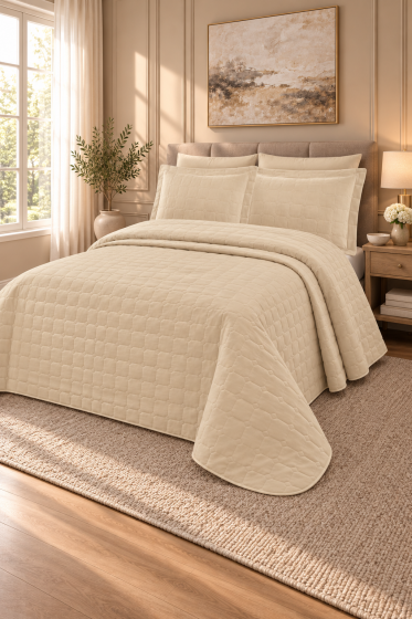 Lisa Micro Kapitone Çift Kişilik Yatak Örtüsü Cappucino - Çeyiz Diyarı (1)