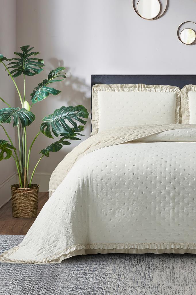 Lisbon Elyaf Dolgulu Çift Kişilik 240x260 Cm Yatak Örtüsü Bej - 1