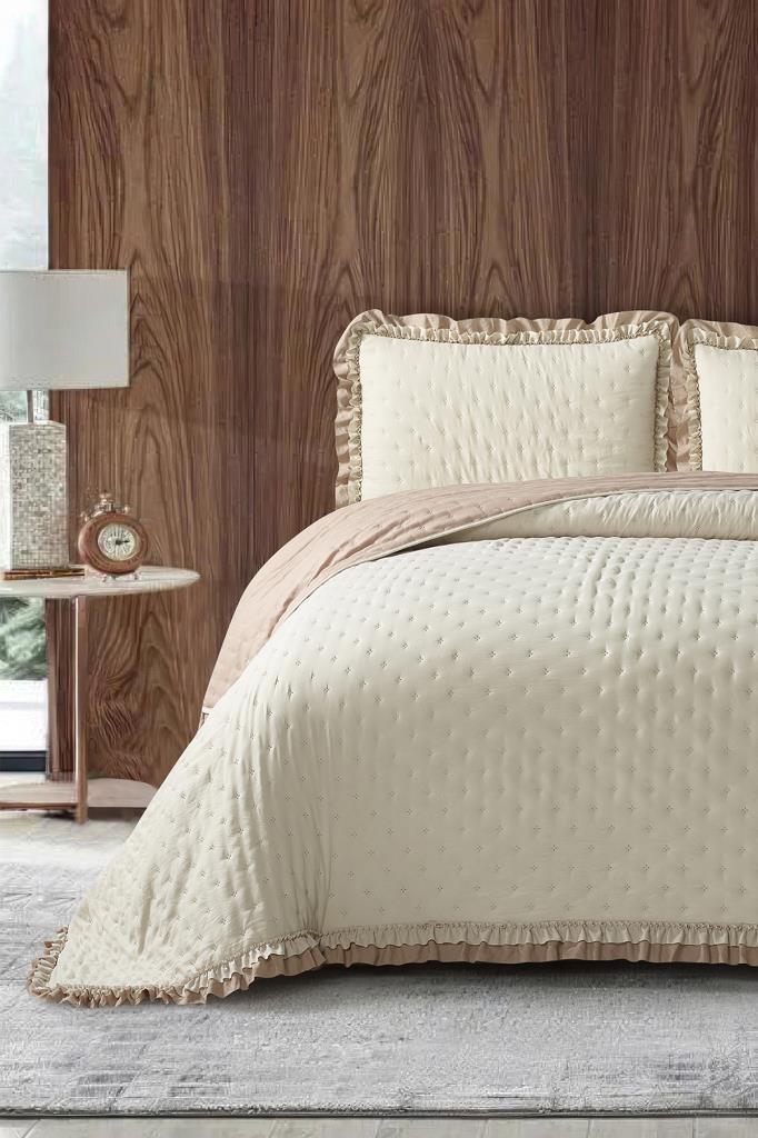 Lisbon Elyaf Dolgulu Çift Kişilik 240x260 Cm Yatak Örtüsü Cappucino - 1