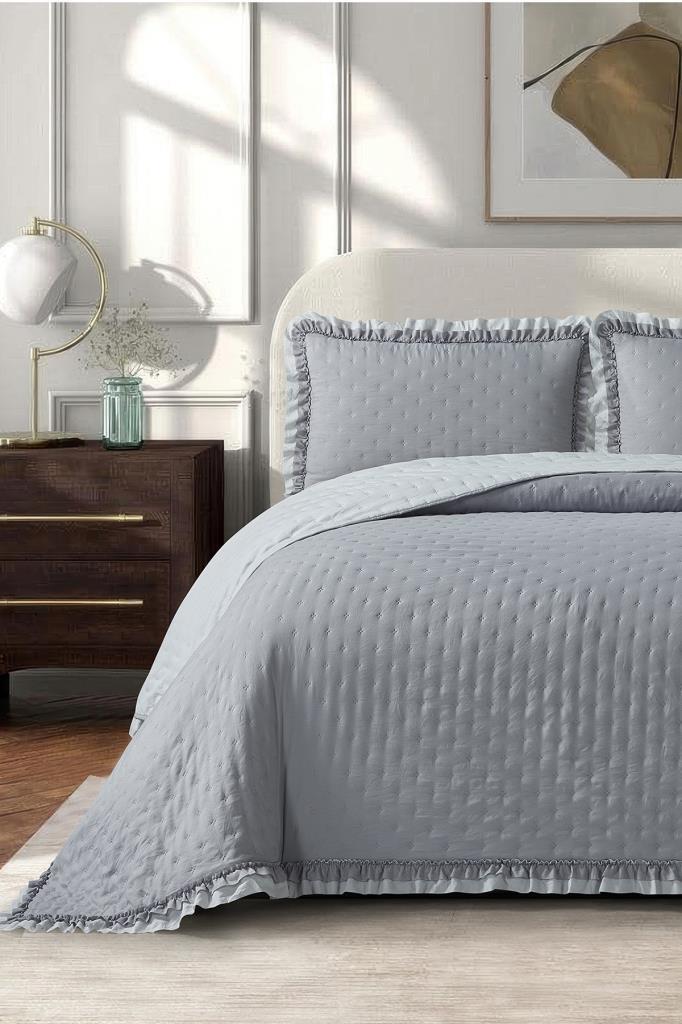 Lisbon Elyaf Dolgulu Çift Kişilik 240x260 Cm Yatak Örtüsü Gri - 1