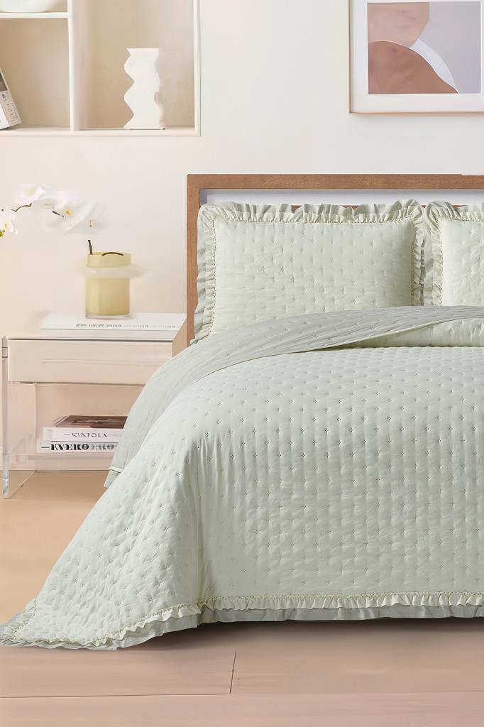 Lisbon Elyaf Dolgulu Çift Kişilik 240x260 Cm Yatak Örtüsü Krem - 1