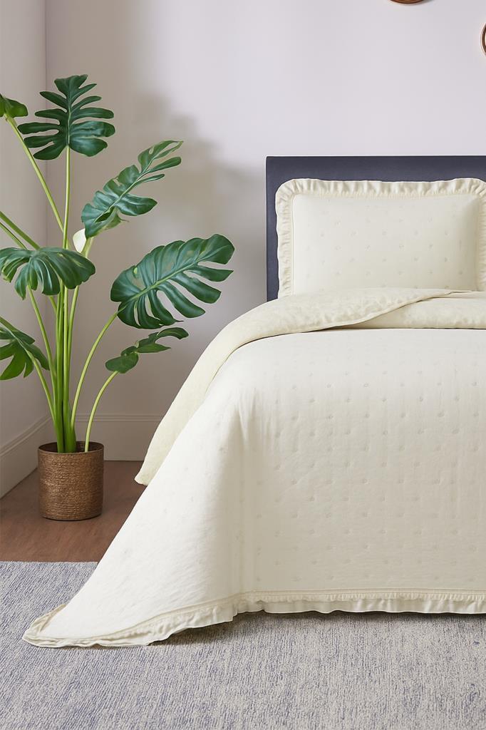 Lisbon Elyaf Dolgulu Tek Kişilik 180x240 Cm Yatak Örtüsü Bej - 1