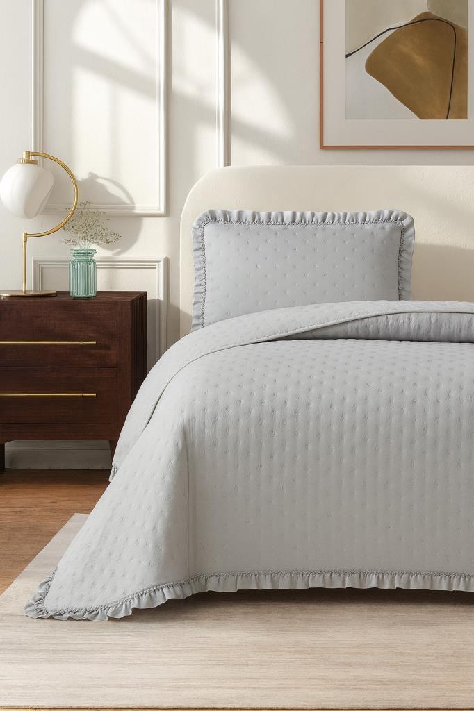 Lisbon Elyaf Dolgulu Tek Kişilik 180x240 Cm Yatak Örtüsü Gri - 1