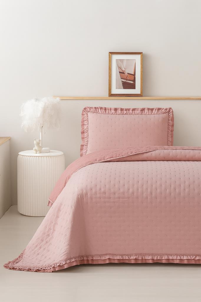 Lisbon Elyaf Dolgulu Tek Kişilik 180x240 Cm Yatak Örtüsü Pudra - 1