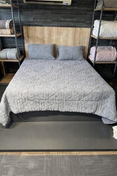 Lisome Çift Kişilik Pelüş Yatak Örtüsü 220x240 cm Gri - Çeyiz Diyarı