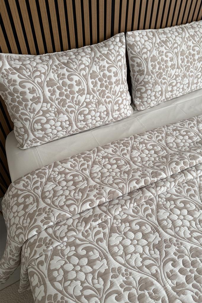 Liva 3 Parça Çift Kişilik Yatak Örtüsü 235x245 cm Bej - 2