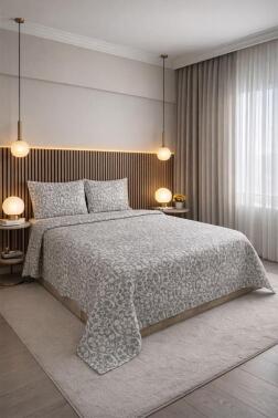 Liva 3 Parça Çift Kişilik Yatak Örtüsü 235x245 cm Gri - 1