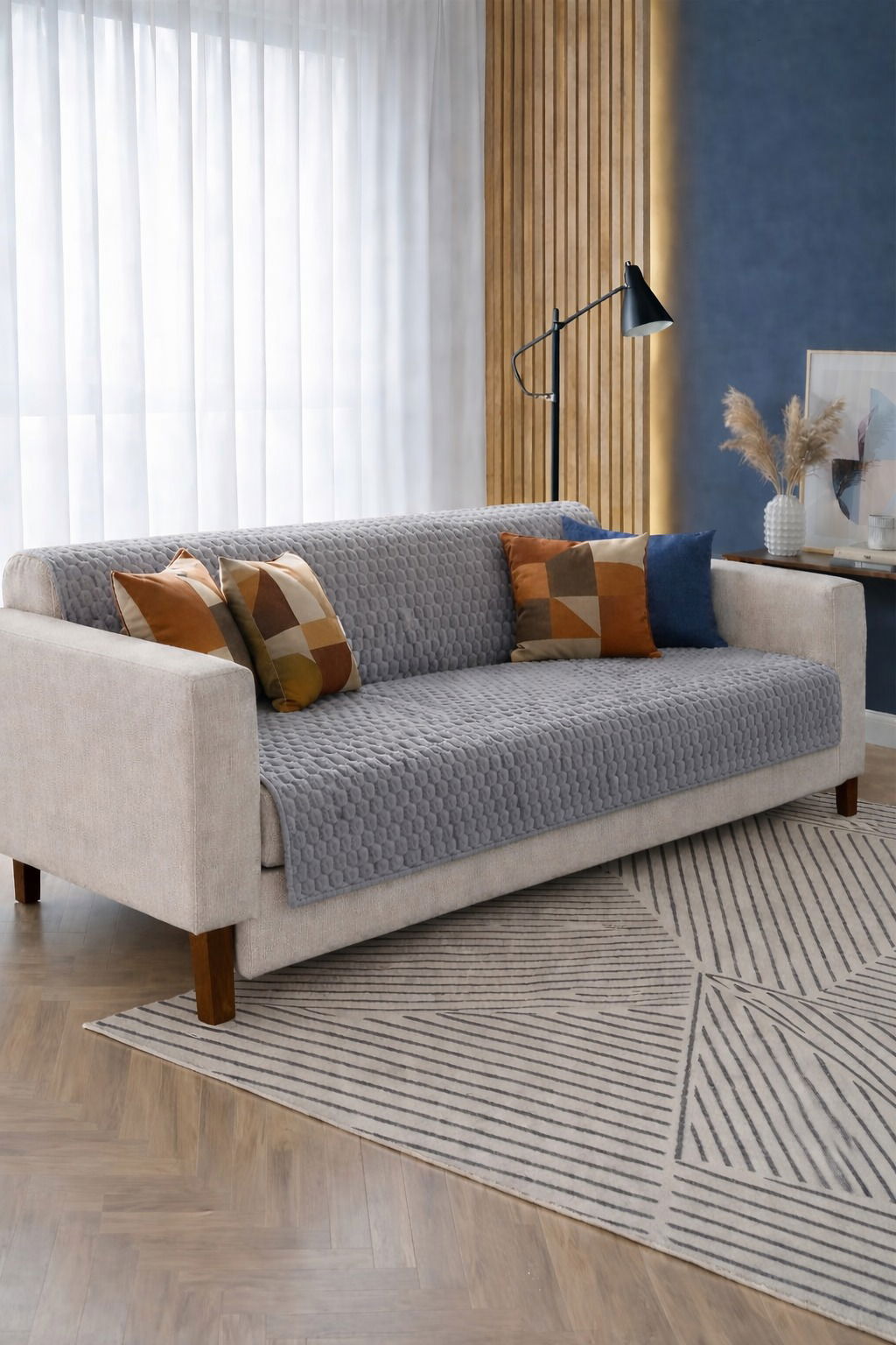 Liva Pelüş Kaymaz Tabanlı Koltuk Örtüsü 170x215 Cm Gri - 1