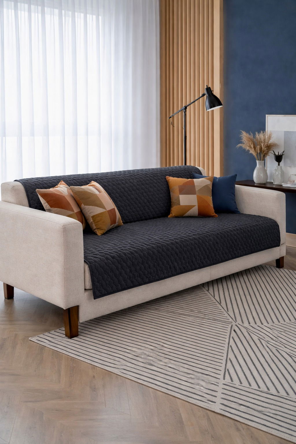 Liva Pelüş Kaymaz Tabanlı Koltuk Örtüsü 170x215 Cm Koyu Gri - 1