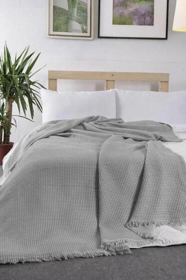Lora Çift Kişilik Tek Pike 200x230 cm Gri - Çeyiz Diyarı