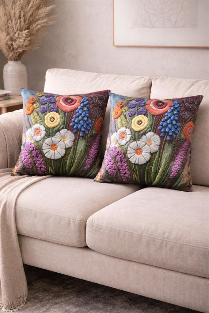 Lorea Baskılı 2li Kırlent Kılıfı 40x40 cm - 1