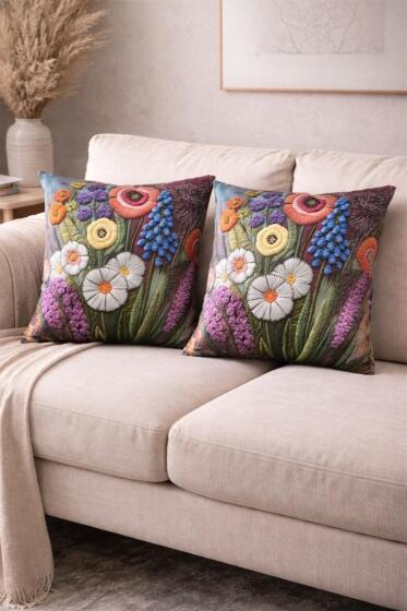 Lorea Baskılı 2li Kırlent Kılıfı 40x40 cm - Çeyiz Diyarı