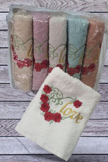 Love Nakışlı 6 lı El Yüz Havlu Takımı - Çeyiz Diyarı