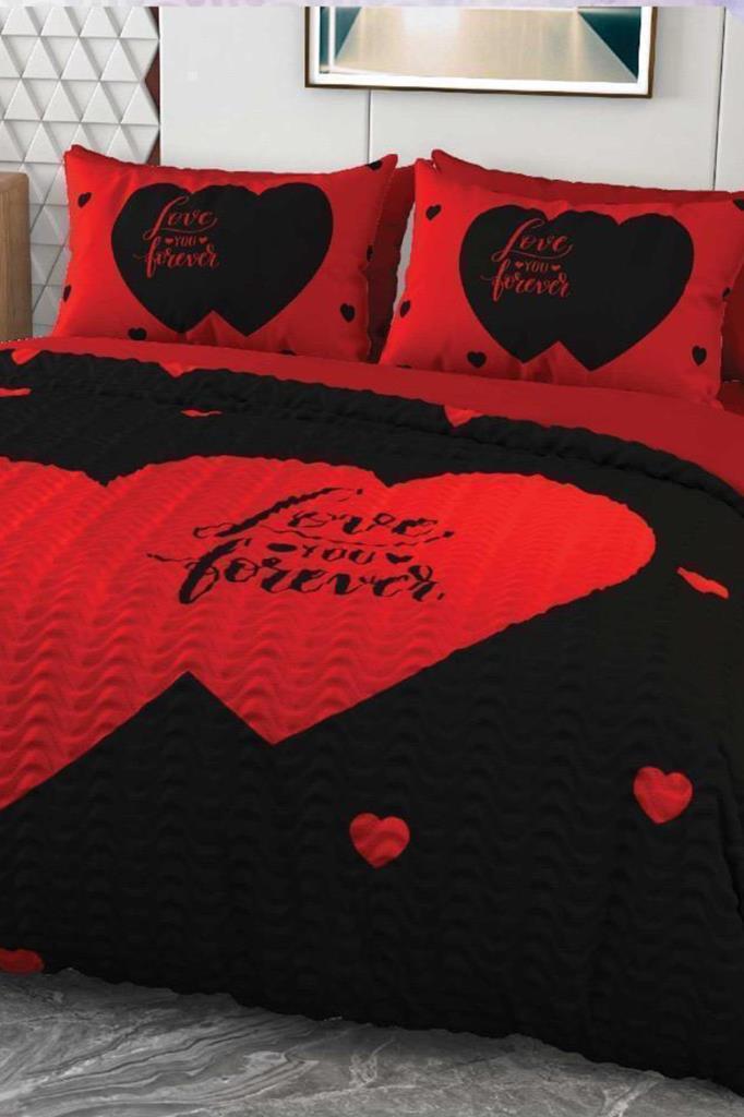 Love You Mikro Saten 3D Dijital Baskılı Dört Mevsim Çift Kişilik Nevresim Takımı - 1