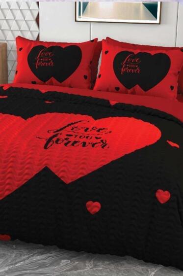 Love You Mikro Saten 3D Dijital Baskılı Dört Mevsim Çift Kişilik Nevresim Takımı - Çeyiz Diyarı