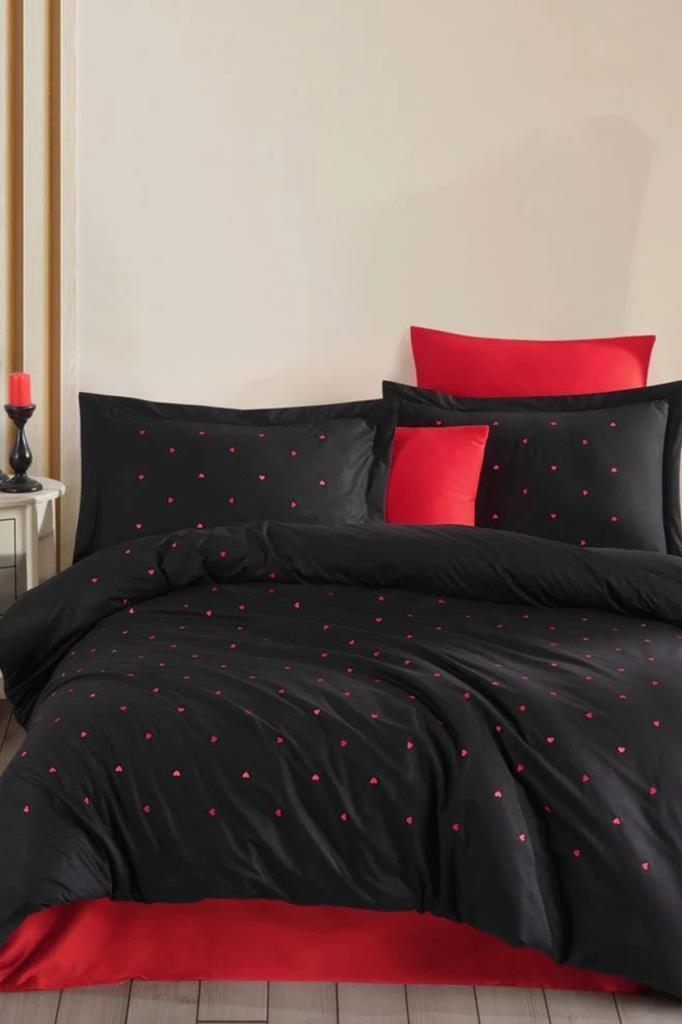 Lubow Poplin Nakışlı Çift Kişilik Nevresim Takımı Premium Siyah - 1