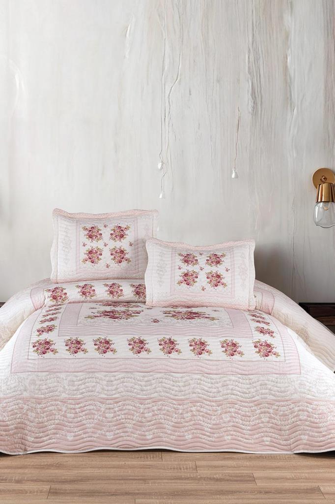 Lumora Baskılı Kapitoneli Çift Kişilik Yatak Örtüsü Pembe - 1