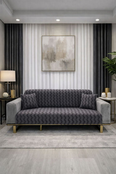 Lumpa Kırlent Kılıfı Hediyeli 170x210 cm Pamuklu Koltuk Örtüsü Antrasit - Çeyiz Diyarı