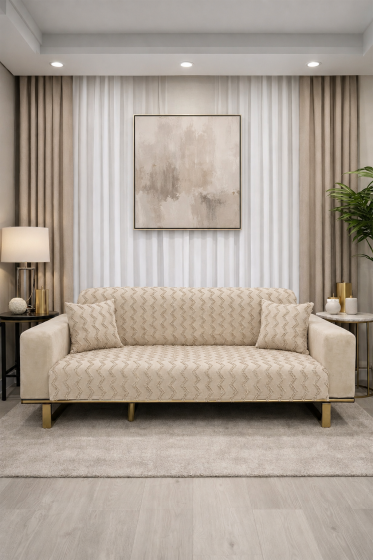 Lumpa Kırlent Kılıfı Hediyeli 170x210 cm Pamuklu Koltuk Örtüsü Bej - Çeyiz Diyarı