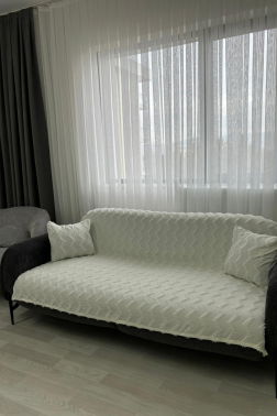 Lumpa Kırlent Kılıfı Hediyeli 170x210 cm Pamuklu Koltuk Örtüsü Krem - 1