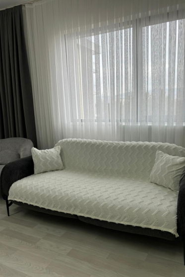 Lumpa Kırlent Kılıfı Hediyeli 170x210 cm Pamuklu Koltuk Örtüsü Krem - Çeyiz Diyarı