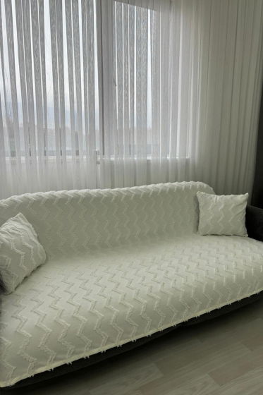 Lumpa Kırlent Kılıfı Hediyeli 170x210 cm Pamuklu Koltuk Örtüsü Krem - Çeyiz Diyarı (1)