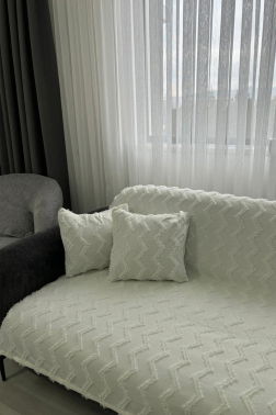 Lumpa Kırlent Kılıfı Hediyeli 170x210 cm Pamuklu Koltuk Örtüsü Krem - 3