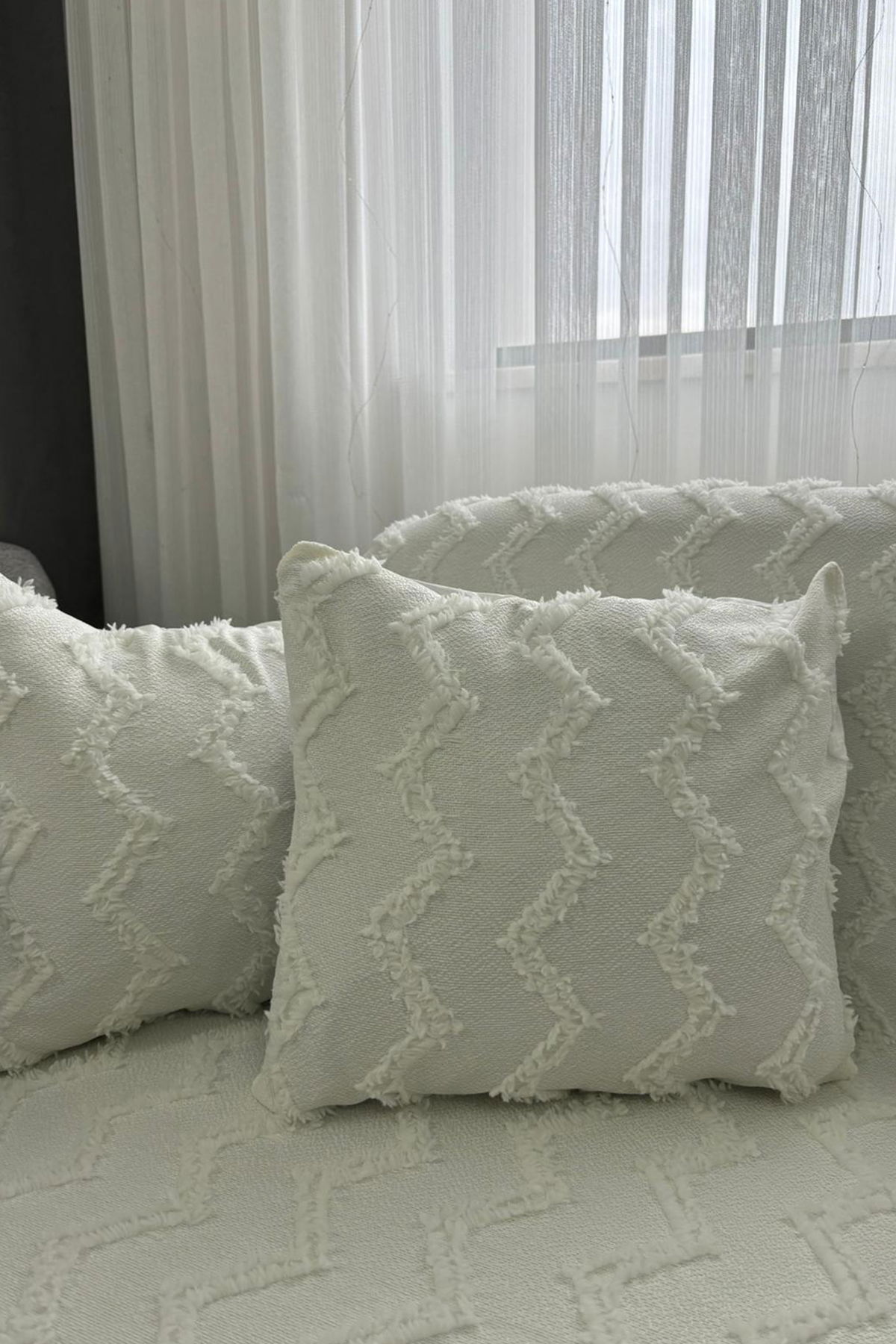 Lumpa Kırlent Kılıfı Hediyeli 170x210 cm Pamuklu Koltuk Örtüsü Krem - 5