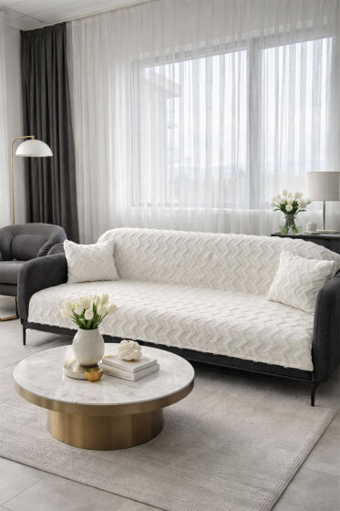 Lumpa Kırlent Kılıfı Hediyeli 170x210 cm Pamuklu Koltuk Örtüsü Krem - Çeyiz Diyarı