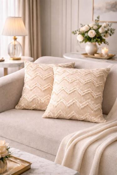 Lumpa Pamuklu 2'li Kırlent Kılıfı Bej - Çeyiz Diyarı